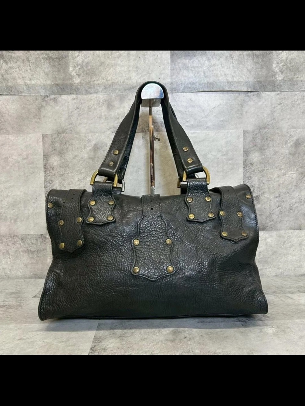 Mulberry Black Pebbled Leather Buckle Satchel with Brass Hardware - Picture 3 of 11